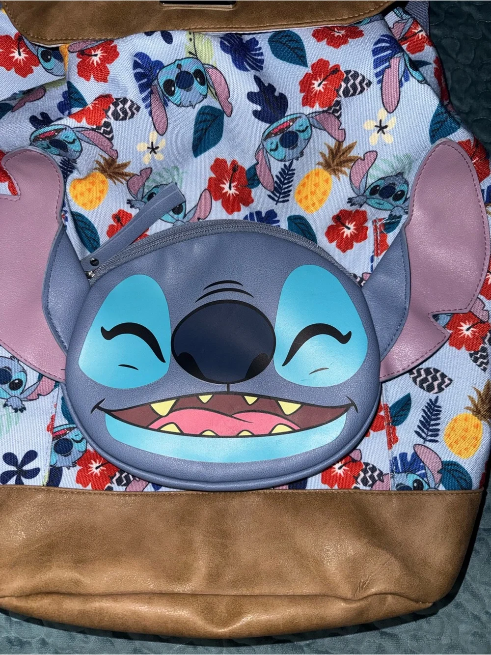 Bioworld Blue Floral Stitch Character Backpack with Tan Flap
